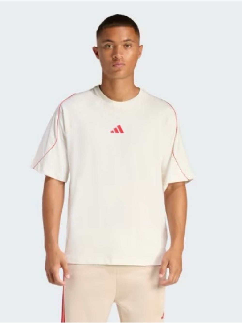 adidas Cream Short-Sleeve Tee with Red Trim XL